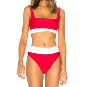 Tularosa Bikini Set Womens M/L Red Cream High Waist Colorblock Two Piece‎